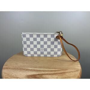 Authentic Louis Vuitton Neverfull PM Pouch Wristlet Damier Azur Bag